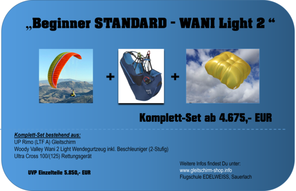 Gleitschirm Komplett-Set "Beginner STANDARD - Wani Light 2"