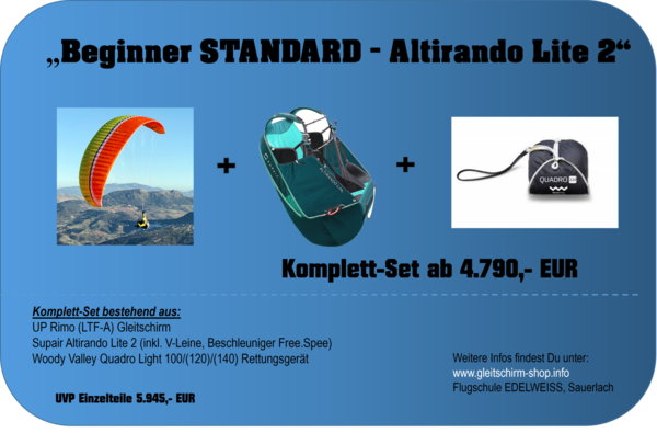 Gleitschirm Komplett-Set "Beginner STANDARD - Altirando Lite 2"